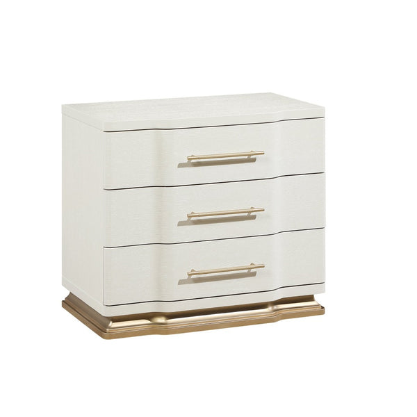 English Elm Lexington 3 Drawer Nightstand Ivory Lacquer Sculptural Curved Wood Bedside Gold Trim B009P450613