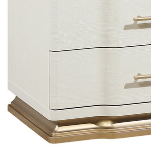 English Elm Lexington 3 Drawer Nightstand Ivory Lacquer Sculptural Curved Wood Bedside Gold Trim B009P450613
