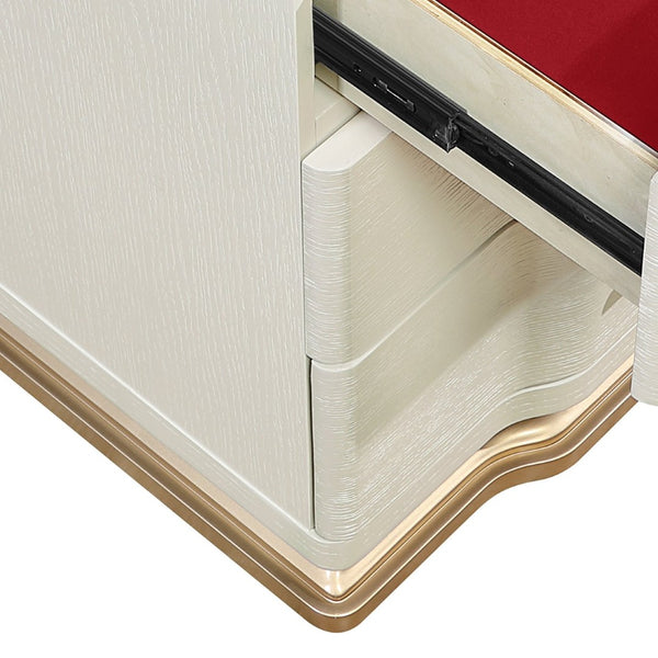 English Elm Lexington 3 Drawer Nightstand Ivory Lacquer Sculptural Curved Wood Bedside Gold Trim B009P450613