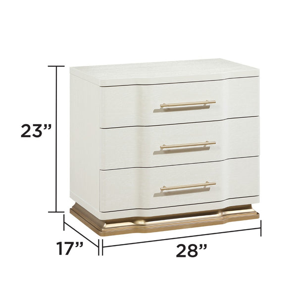 English Elm Lexington 3 Drawer Nightstand Ivory Lacquer Sculptural Curved Wood Bedside Gold Trim B009P450613
