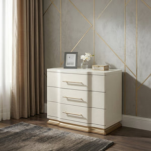 English Elm Lexington 3 Drawer Nightstand Ivory Lacquer Sculptural Curved Wood Bedside Gold Trim B009P450613