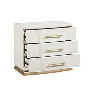 English Elm Lexington 3 Drawer Nightstand Ivory Lacquer Sculptural Curved Wood Bedside Gold Trim B009P450613
