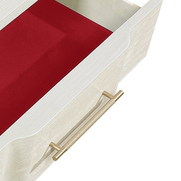English Elm Lexington 3 Drawer Nightstand Ivory Lacquer Sculptural Curved Wood Bedside Gold Trim B009P450613