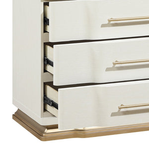 English Elm Lexington 3 Drawer Nightstand Ivory Lacquer Sculptural Curved Wood Bedside Gold Trim B009P450613