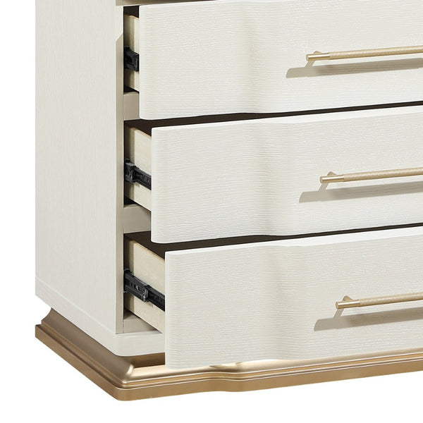 English Elm Lexington 3 Drawer Nightstand Ivory Lacquer Sculptural Curved Wood Bedside Gold Trim B009P450613