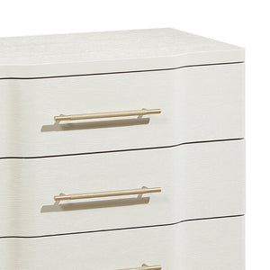English Elm Lexington 3 Drawer Nightstand Ivory Lacquer Sculptural Curved Wood Bedside Gold Trim B009P450613