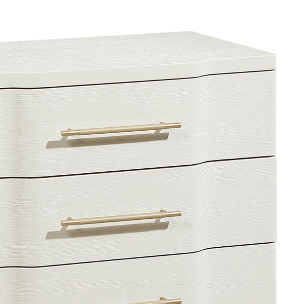 English Elm Lexington 3 Drawer Nightstand Ivory Lacquer Sculptural Curved Wood Bedside Gold Trim B009P450613