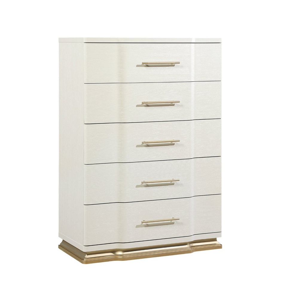 English Elm Lexington Five Drawer Tall Chest Ivory Gloss Curved Fronts Gold Trim Bedroom Storage B009P450614