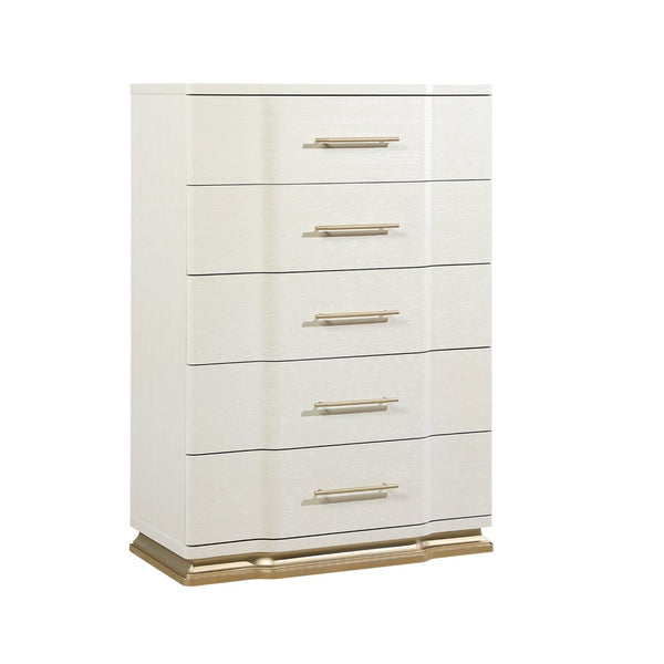 English Elm Lexington Five Drawer Tall Chest Ivory Gloss Curved Fronts Gold Trim Bedroom Storage B009P450614