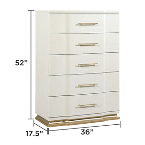 English Elm Lexington Five Drawer Tall Chest Ivory Gloss Curved Fronts Gold Trim Bedroom Storage B009P450614