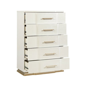 English Elm Lexington Five Drawer Tall Chest Ivory Gloss Curved Fronts Gold Trim Bedroom Storage B009P450614