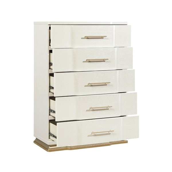 English Elm Lexington Five Drawer Tall Chest Ivory Gloss Curved Fronts Gold Trim Bedroom Storage B009P450614
