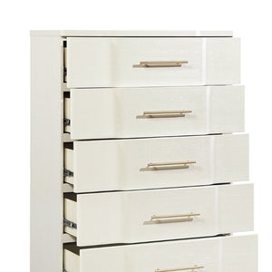 English Elm Lexington Five Drawer Tall Chest Ivory Gloss Curved Fronts Gold Trim Bedroom Storage B009P450614