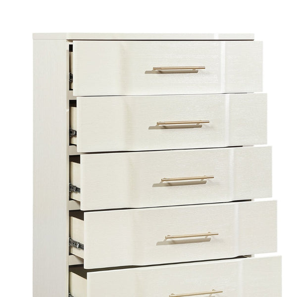 English Elm Lexington Five Drawer Tall Chest Ivory Gloss Curved Fronts Gold Trim Bedroom Storage B009P450614