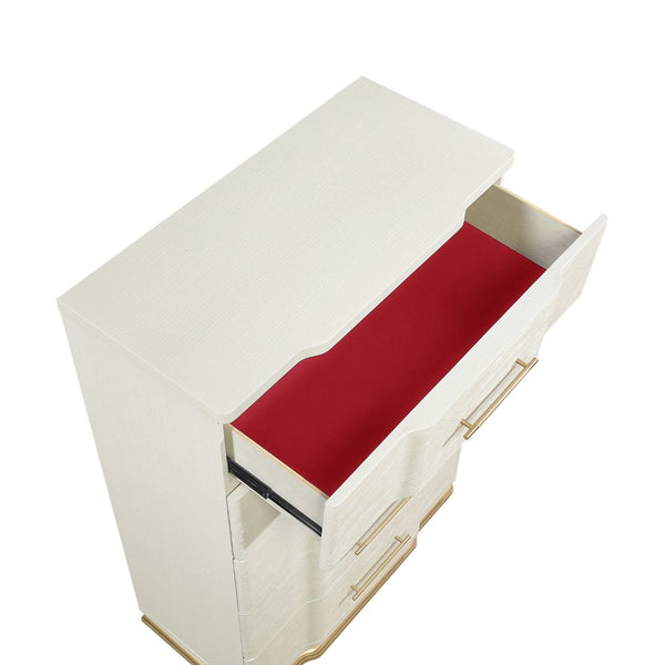 English Elm Lexington Five Drawer Tall Chest Ivory Gloss Curved Fronts Gold Trim Bedroom Storage B009P450614