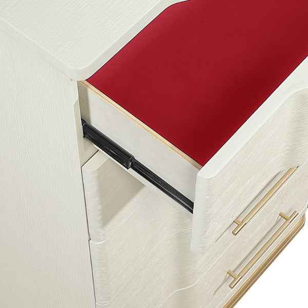 English Elm Lexington Five Drawer Tall Chest Ivory Gloss Curved Fronts Gold Trim Bedroom Storage B009P450614