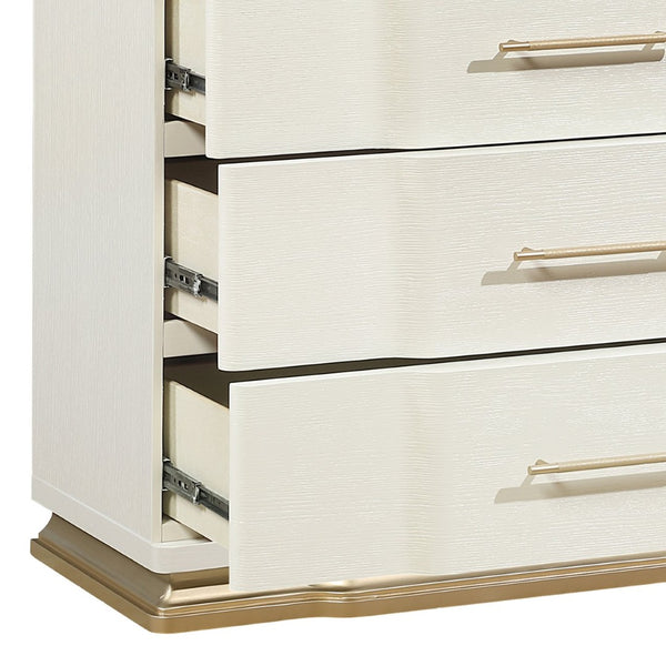 English Elm Lexington Five Drawer Tall Chest Ivory Gloss Curved Fronts Gold Trim Bedroom Storage B009P450614