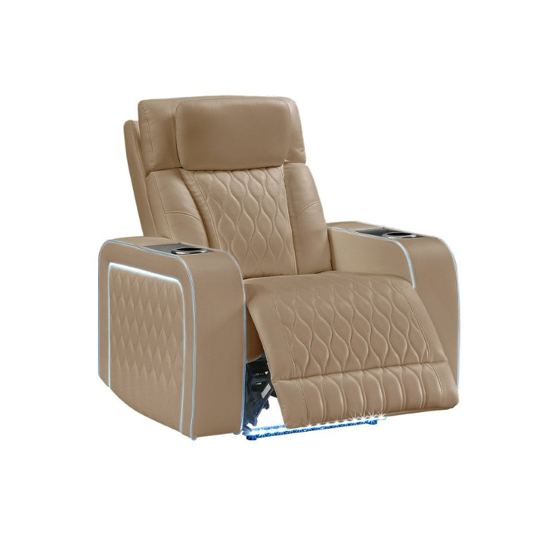 English Elm Electra Faux Leather Power Recliner with Massage LED Lighting and USB Charging Port Caramel B009P450629