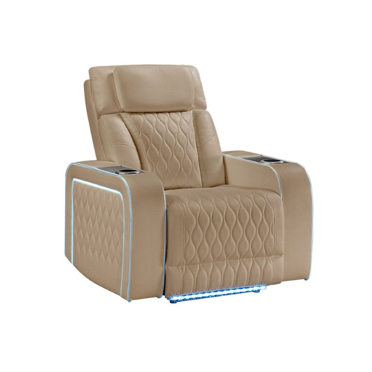 English Elm Electra Faux Leather Power Recliner with Massage LED Lighting and USB Charging Port Caramel B009P450629