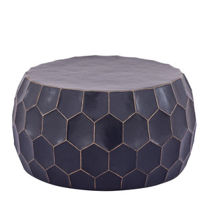 English Elm Ct101 Hand-hammered Aluminum Round Coffee Table with Sculptural Diamond Base Glossy Finish B009P451391