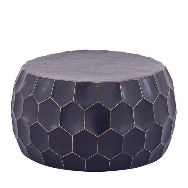 English Elm Ct101 Hand-hammered Aluminum Round Coffee Table with Sculptural Diamond Base Glossy Finish B009P451391