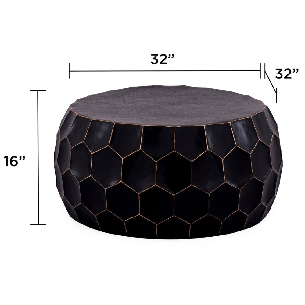 English Elm Ct101 Hand-hammered Aluminum Round Coffee Table with Sculptural Diamond Base Glossy Finish B009P451391