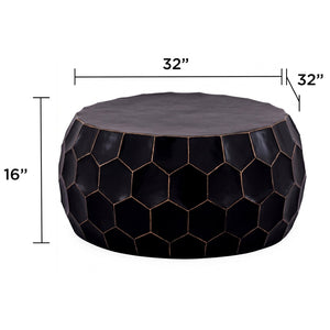 English Elm Ct101 Hand-hammered Aluminum Round Coffee Table with Sculptural Diamond Base Glossy Finish B009P451391