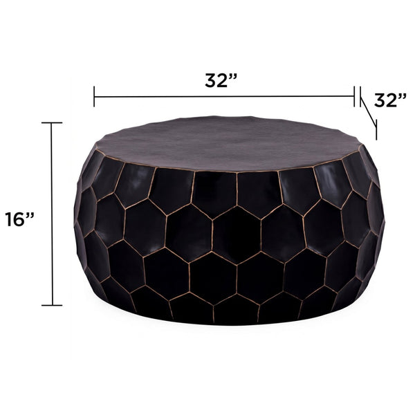 English Elm Ct101 Hand-hammered Aluminum Round Coffee Table with Sculptural Diamond Base Glossy Finish B009P451391