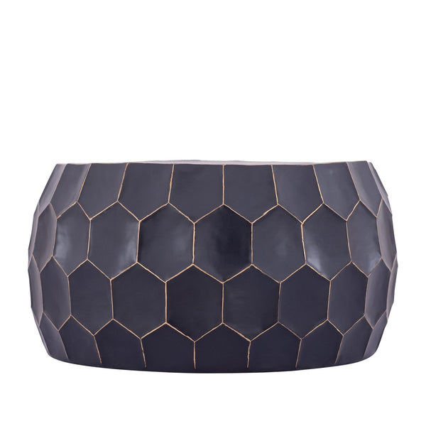 English Elm Ct101 Hand-hammered Aluminum Round Coffee Table with Sculptural Diamond Base Glossy Finish B009P451391