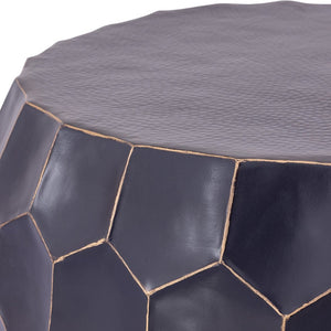 English Elm Ct101 Hand-hammered Aluminum Round Coffee Table with Sculptural Diamond Base Glossy Finish B009P451391