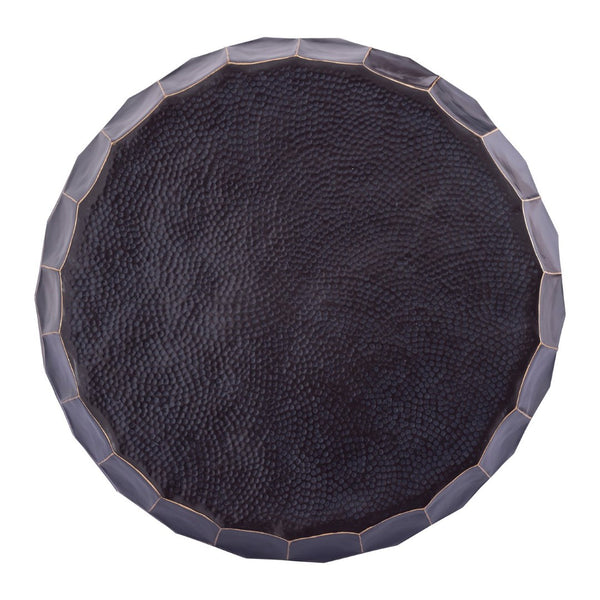 English Elm Ct101 Hand-hammered Aluminum Round Coffee Table with Sculptural Diamond Base Glossy Finish B009P451391
