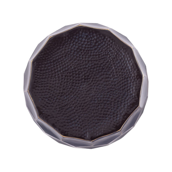 English Elm Ct101 Hand-hammered Aluminum Round Coffee Table with Sculptural Diamond Base Glossy Finish B009P451391