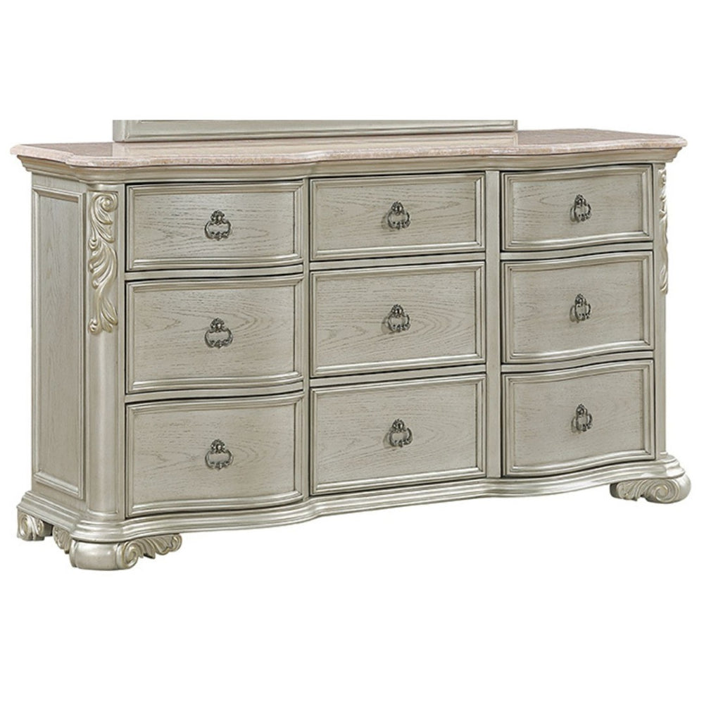 English Elm Bella Nine Drawer Dresser with Genuine Marble Top Champagne Finish Bedroom Luxury B009P451400