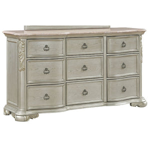 English Elm Bella Nine Drawer Dresser with Genuine Marble Top Champagne Finish Bedroom Luxury B009P451400