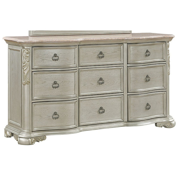 English Elm Bella Nine Drawer Dresser with Genuine Marble Top Champagne Finish Bedroom Luxury B009P451400
