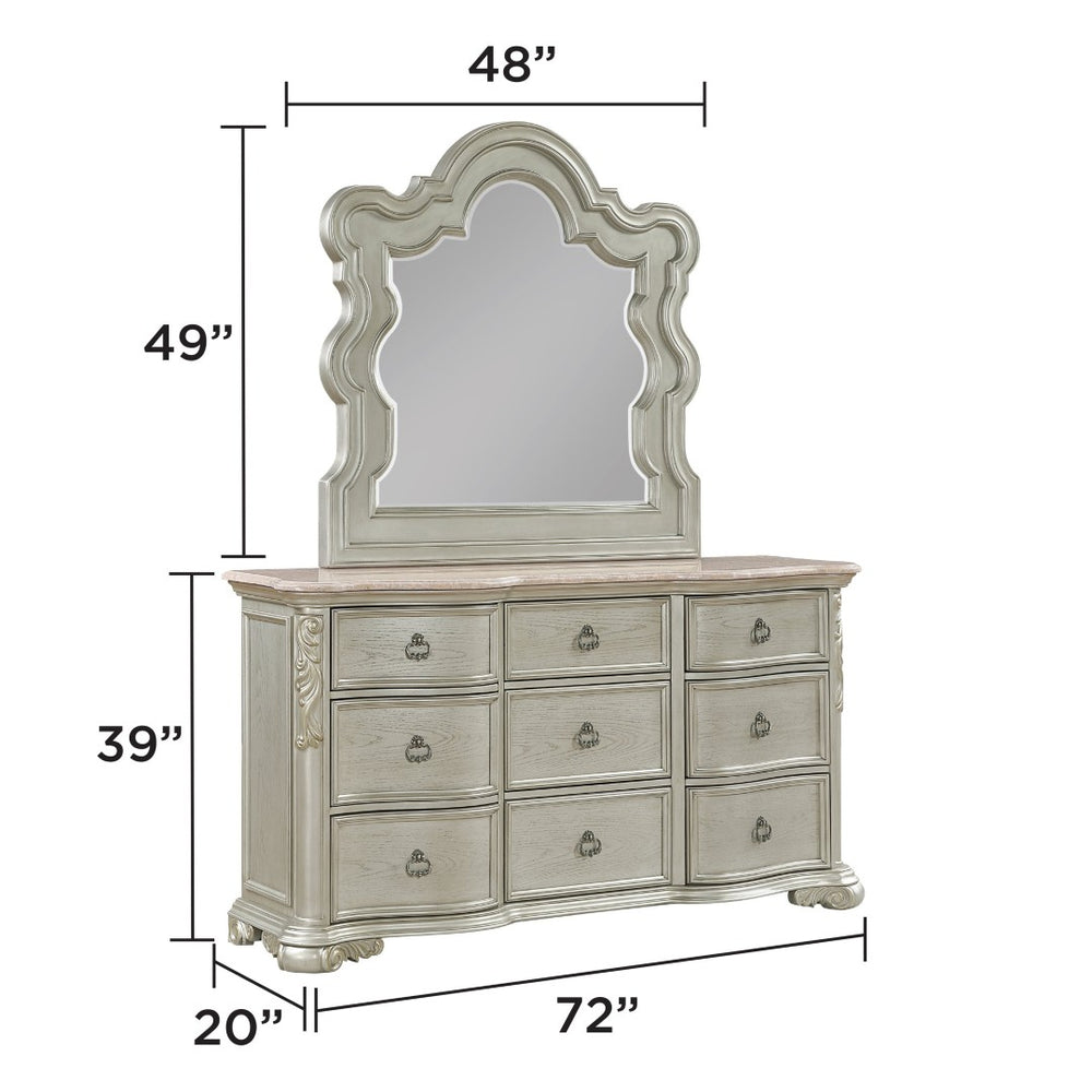 English Elm Bella Nine Drawer Dresser with Genuine Marble Top Champagne Finish Bedroom Luxury B009P451400