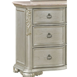 English Elm Bella Five Drawer Chest with Genuine Marble Top and Ornate Carved Wood in Champagne B009P451402