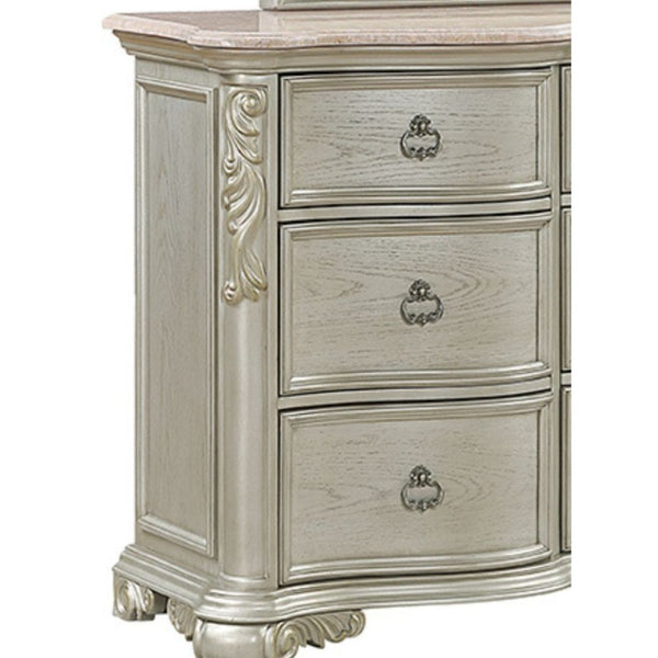 English Elm Bella Five Drawer Chest with Genuine Marble Top and Ornate Carved Wood in Champagne B009P451402