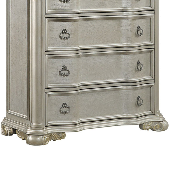 English Elm Bella Five Drawer Chest with Genuine Marble Top and Ornate Carved Wood in Champagne B009P451402