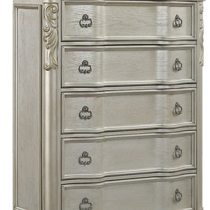 English Elm Bella Five Drawer Chest with Genuine Marble Top and Ornate Carved Wood in Champagne B009P451402