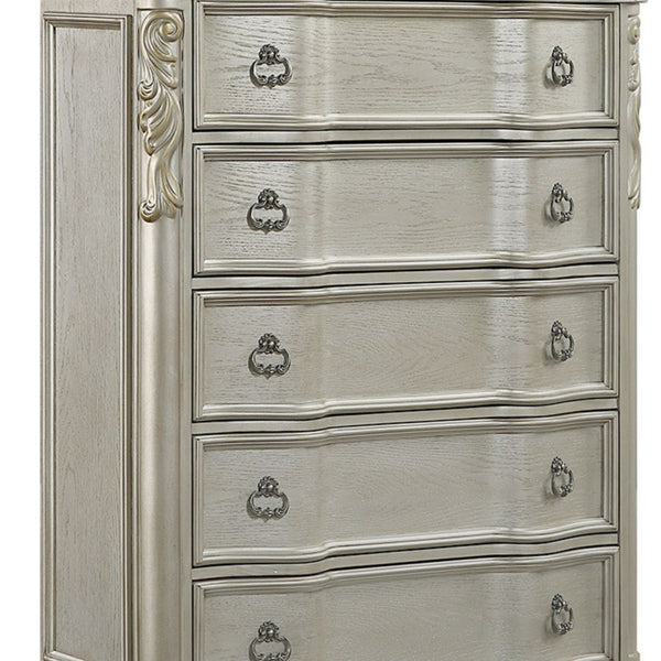 English Elm Bella Five Drawer Chest with Genuine Marble Top and Ornate Carved Wood in Champagne B009P451402