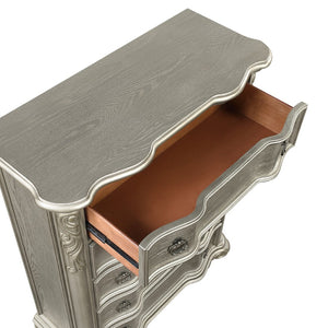 English Elm Bella Five Drawer Chest with Genuine Marble Top and Ornate Carved Wood in Champagne B009P451402
