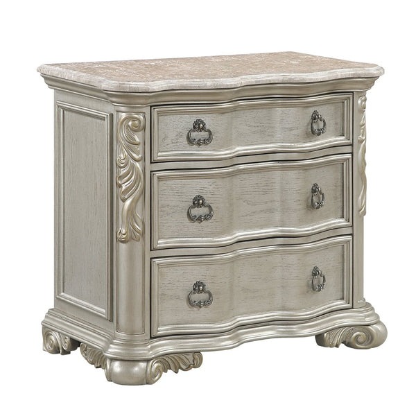 English Elm Bella Three Drawer Nightstand with Genuine Marble Top in Champagne Lacquer Finish B009P451403