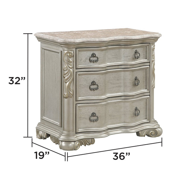 English Elm Bella Three Drawer Nightstand with Genuine Marble Top in Champagne Lacquer Finish B009P451403