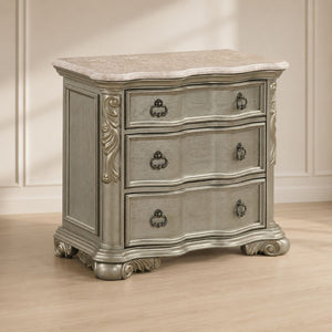 English Elm Bella Three Drawer Nightstand with Genuine Marble Top in Champagne Lacquer Finish B009P451403