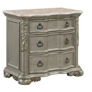 English Elm Bella Three Drawer Nightstand with Genuine Marble Top in Champagne Lacquer Finish B009P451403