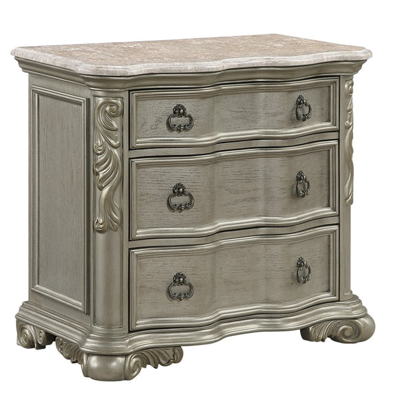 English Elm Bella Three Drawer Nightstand with Genuine Marble Top in Champagne Lacquer Finish B009P451403