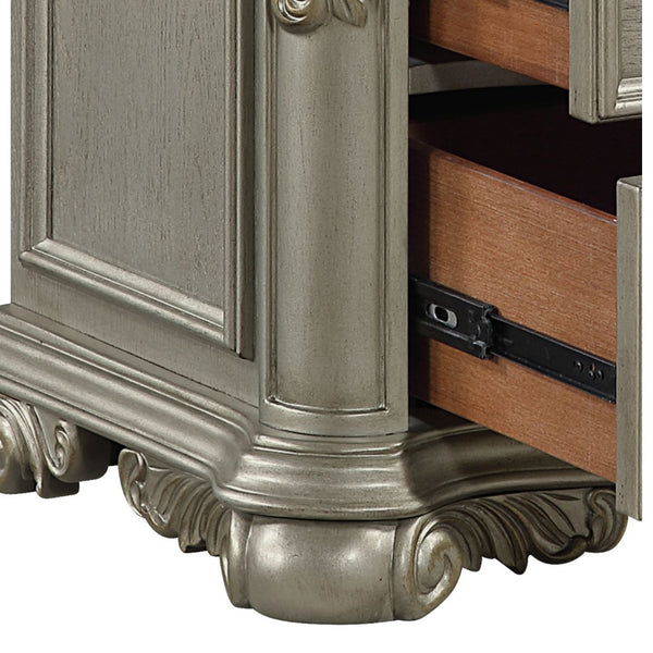 English Elm Bella Three Drawer Nightstand with Genuine Marble Top in Champagne Lacquer Finish B009P451403