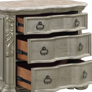 English Elm Bella Three Drawer Nightstand with Genuine Marble Top in Champagne Lacquer Finish B009P451403
