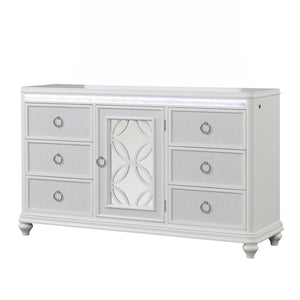 English Elm Abigale White Lacquer Six Drawer Dresser with Led Lighting and Velvet Lined Storage B009P453761